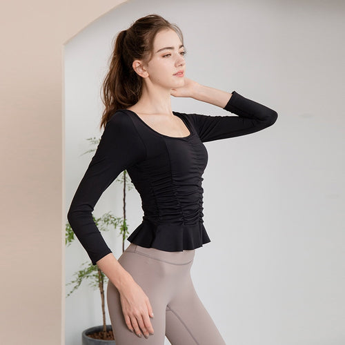 Load image into Gallery viewer, Seamless Solid Color Sports Shirts Ruched  Breathable Athletic Shirt Push-up Yoga Workout Running Jogging Crop Top Active Wear
