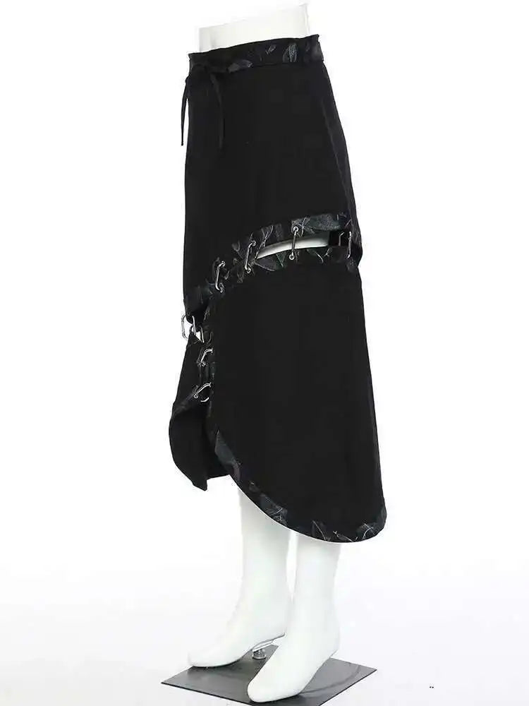 High Waist Black Detachable Irregular Printed Denim Half-body Skirt Women Fashion Tide New Spring Autumn 2025 1DH4523