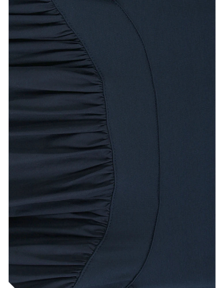 Women Blue Ruffles Spliced Pocket Big Size Midi Dress New Round Neck Short Sleeve Fashion Tide Spring Summer 2025 1DJ1325