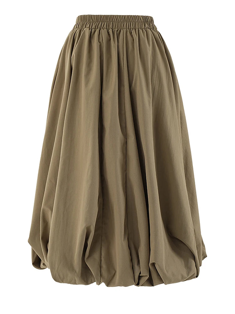 High Elastic Waist Khaki Pocket Shaped A-line Casual Half-body Skirt Women Fashion Tide New Spring Autumn 2025 CPG2082