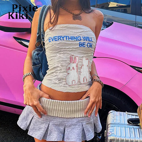 Load image into Gallery viewer, Y2k Summer Textured Bow Tube Top Cutecore White Graphic Tank Crop Top Women Early 2000s Clothes 2024 P84-AI10
