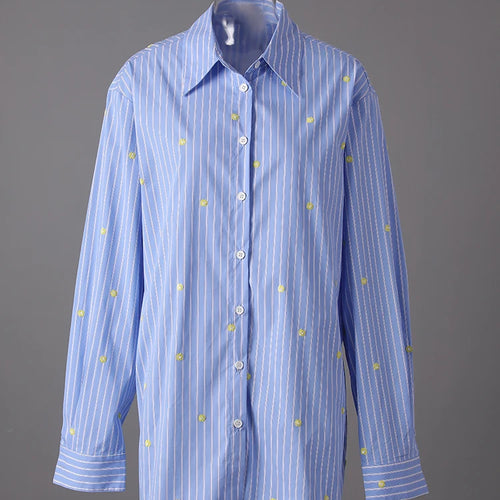 Load image into Gallery viewer, Women Blue Striped Dot Big Size Elegant Blouse New Lapel Long Sleeve Shirt Fashion Tide Spring Autumn 2025 CPG3310
