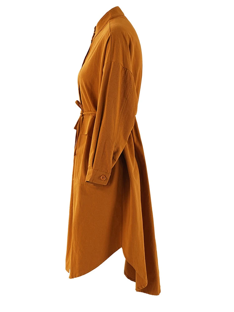 Women Orange Big Size Long Casual Blouse New Stand Collar Long Sleeve Shirt Fashion Tide Spring Autumn 2025  CPG2083