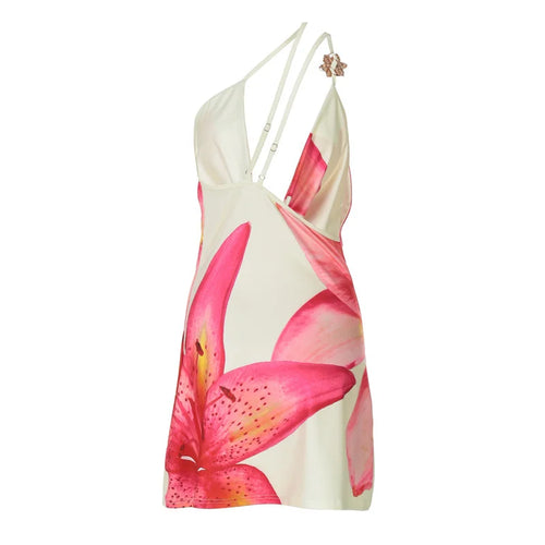 Load image into Gallery viewer, One Shoulder Backless Print Sexy Mini Dress Women Summer New Hollow Out Sleeveless Ruched Beach Club Party Dress
