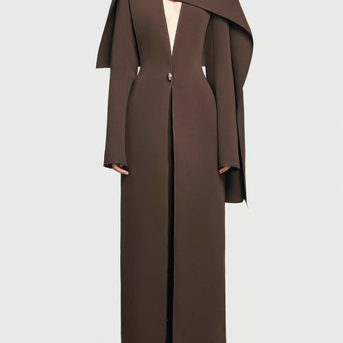 Load image into Gallery viewer, Solid Spliced Button Slimming Jackets For Women V Neck Long Sleeve High Waist Temperament Long Coat Female Fshion
