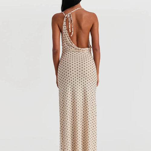 Load image into Gallery viewer, Spaghetti Strap Polka Dot Dress For Women Gown Fashion Irregular V Neck Sleeveless Backless Bodycon Club Long Dress
