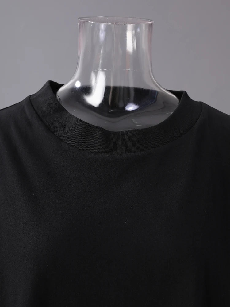 Women Black Ruffles Irregular Big Size Mini Dress New Round Neck Short Sleeve Fashion Tide Spring Summer 2025 1DH9574