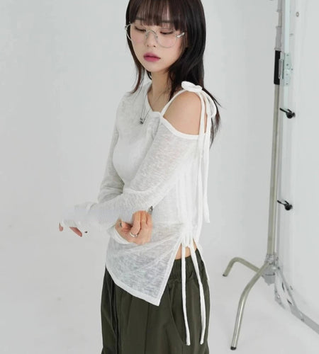 Chic Woman Tshirts Straight Long Sleeve Tees Y2k Tops 2024 Ropa Mujer Split Irregular Off Shoulder T Shirts Casual Sexy T-shirt