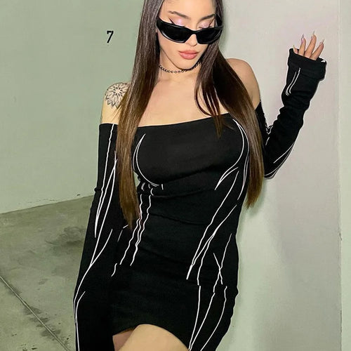 Load image into Gallery viewer, Asymmetrical Fashion Off Shoulder Women Dresses Bodycon Club Party Stripe Printed Elegant Sexy Dresses Goth Evening
