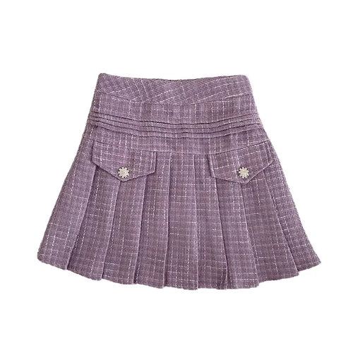 Load image into Gallery viewer, Solid Sexy Club Tweed Pleated Short Skirts For Women High Waist Slim Skirts Autumn Winter 2023 Wool Mini Skirt Korean Versatile
