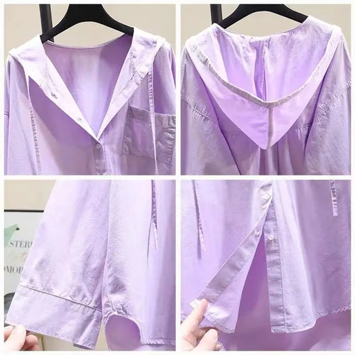 Load image into Gallery viewer, Fashion Women Shirts And Blouses 2023 Feminine Blouse Top Long Sleeve Casual White Hooded Collar Women Loose Blouses
