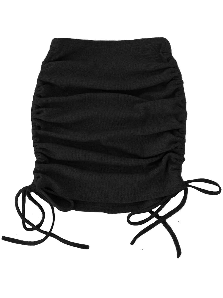 women's skirts harajuku 2024 spring autumn period ladies knitting thread side draw string elastic sexy skirts womens