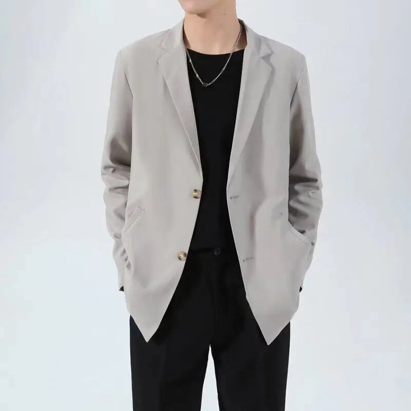 Men's Suit Jacket Spring Autumn Business Style Casual New Korean Trendy Solid Color Turn-down Collar Loose Suits 9W1204