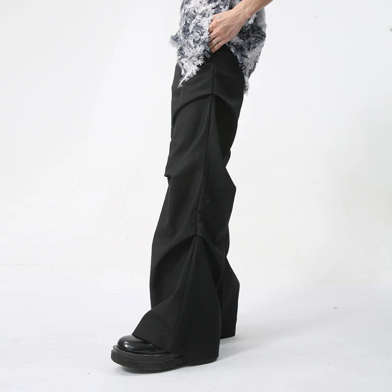 Men's Casual Suit Pants American Style Pleated Mopping Design Solid Color Zipper Opening Versatile Trendy Trousers 9C5821