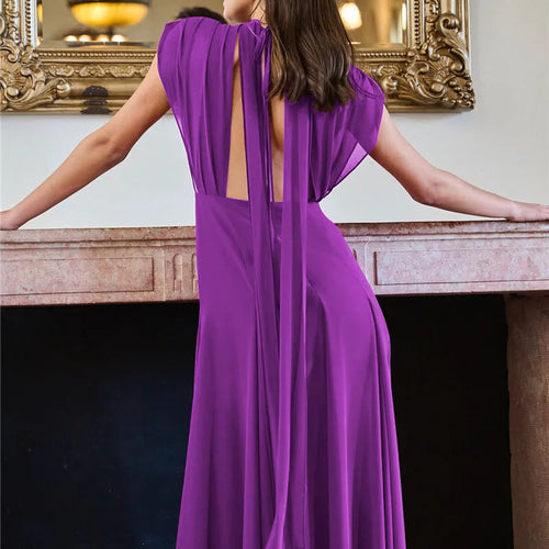 Load image into Gallery viewer, Deep V Neck High Split Sexy Maxi Dress For Women Fashion Purple Sleeveless Backless Long Tank Dress Femme Elegant Dress
