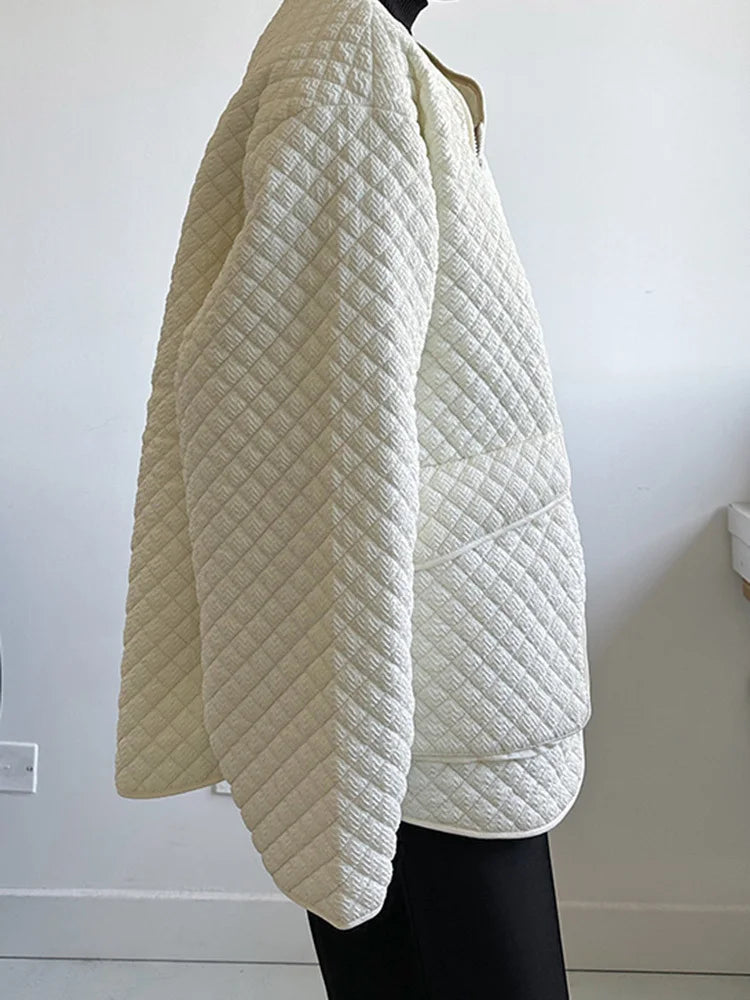 Beige Pocket Warm Big Size Cotton-padded Coat Long Sleeve Fit Women Parkas Fashion Tide New Autumn Winter 2025 1DH1754