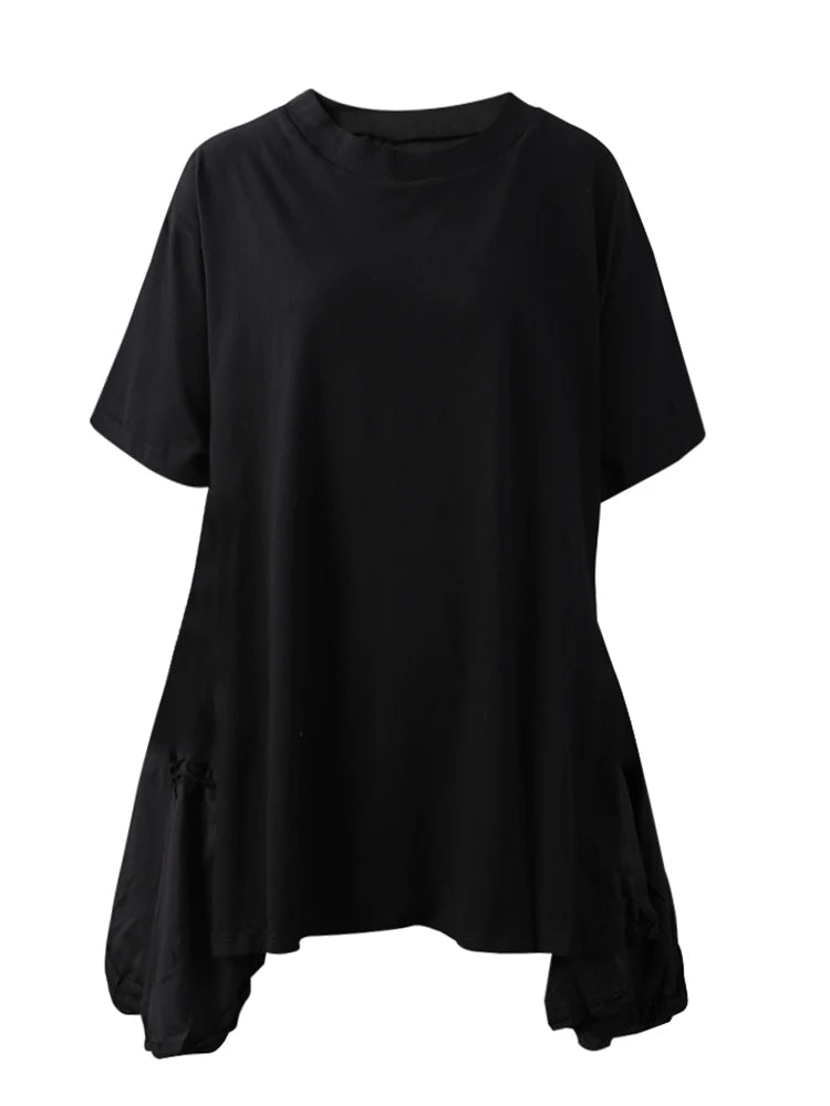 Women Black Ruffles Irregular Big Size Mini Dress New Round Neck Short Sleeve Fashion Tide Spring Summer 2025 1DH9574