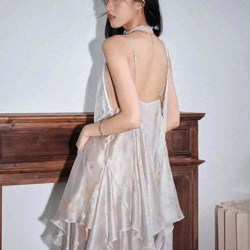 Load image into Gallery viewer, Women Lace Perspective Irregular Elegant Long Party Dress New V-Neck Sleeveless Fashion Tide Spring Summer 2025 1DH7527
