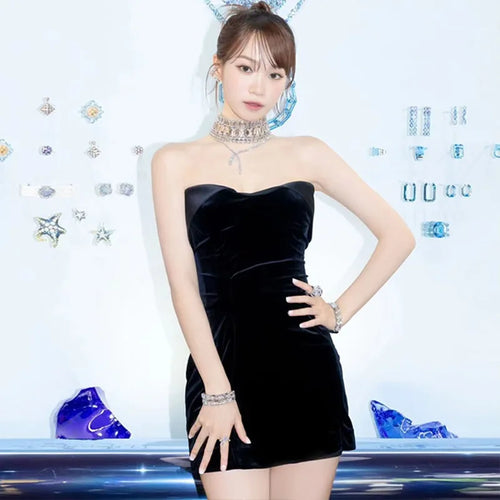 Load image into Gallery viewer, Velvet Off-shoulder Strapless Sexy Mini Dress For Women Robe Fashion Backless Sleeveless Club Party Dress Elegant

