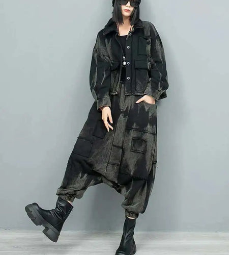 Big Size Casual Jacket Wide Leg Pants Two Piece Suit New Lapel Long Sleeve Women Fashion Tide Spring Autumn 2025 1DH9185