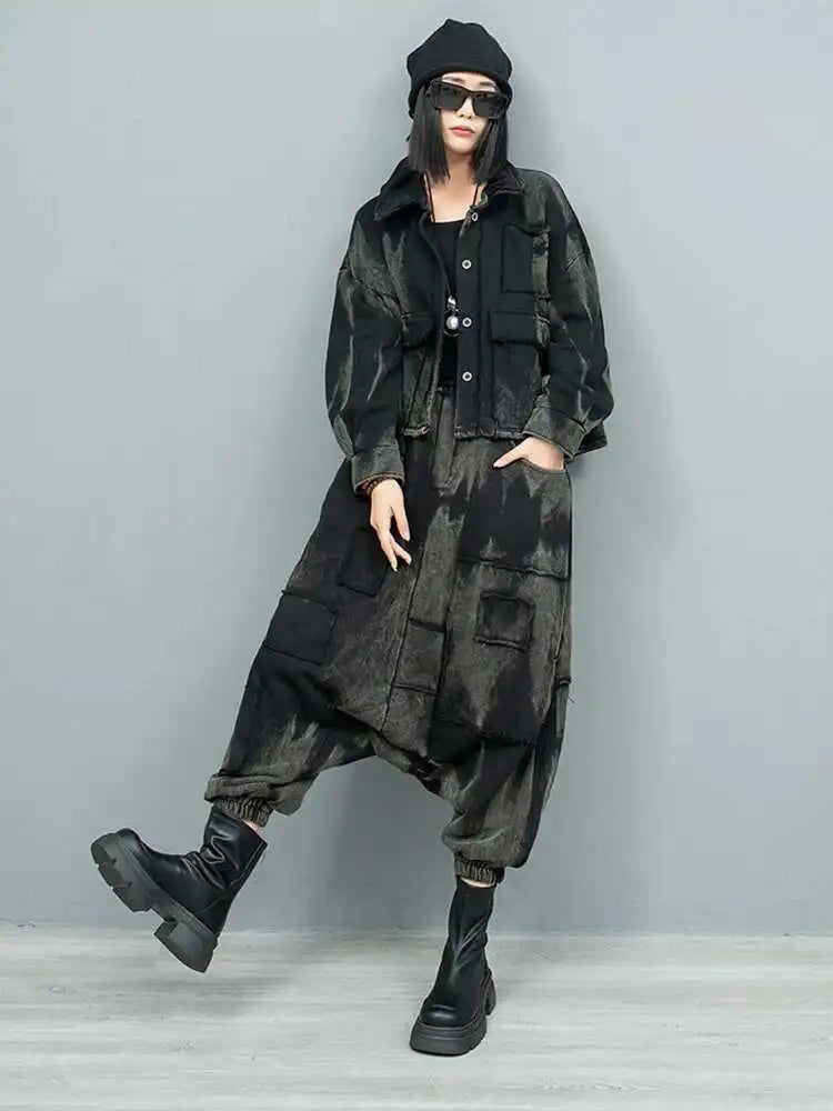 Big Size Casual Jacket Wide Leg Pants Two Piece Suit New Lapel Long Sleeve Women Fashion Tide Spring Autumn 2025 1DH9185