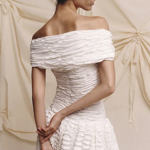 Load image into Gallery viewer, Sexy Off-shoulder Sleeveless Pleated A-line Mini Dress For Women Patchwork Slim Fit Summer Robe High Waist Party Dress
