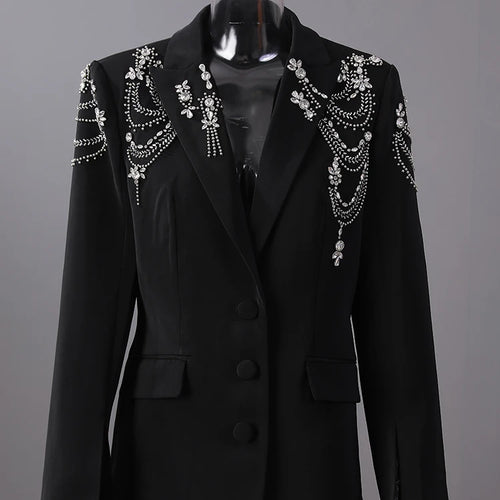 Load image into Gallery viewer, Women Black Rhinestones Nailed Big Size Elegant Blazer New Lapel Long Sleeve Jacket Fashion Spring Autumn 2025 5ZD1434
