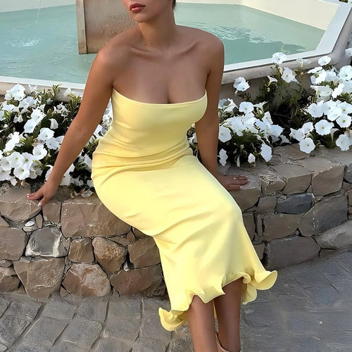 Load image into Gallery viewer, Elegant Solid Strapless Ruffles Sexy Bodycon Maxi Prom Dress Summer Women Fashion Outfit Birthday Party Festival
