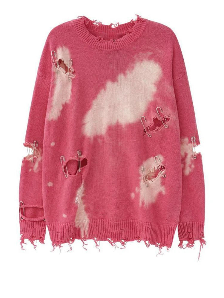 Holes Big Size Knitting Sweater Round Neck Long Sleeve Women Pullovers New Fashion Tide Spring Autumn 2025 1DH9795