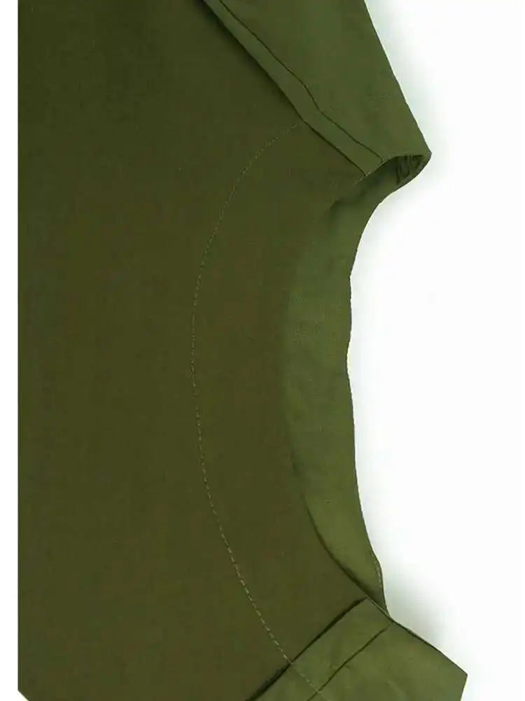 Women Green  Color-block Big Size T-shirt New Round Neck Long Lantern Sleeve Fashion Tide Spring Autumn 2025 1DH6792