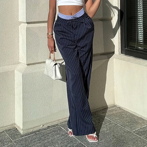 Load image into Gallery viewer, Streetwear Striped Waist Patched Straight Leg Pants Women's Harajuku Botton-Fly Full Length Trousers 2025 New Bottoms
