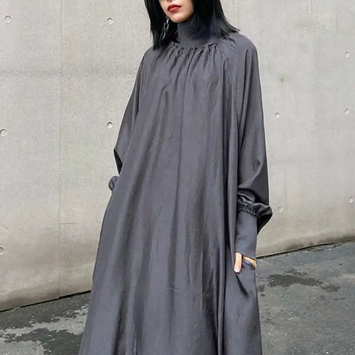 Load image into Gallery viewer, Women Gray Brief Long Big Size Elegant Dress New Turtleneck Long Sleeve Loose Fit Fashion Tide Spring Autumn 2025 1DH0252

