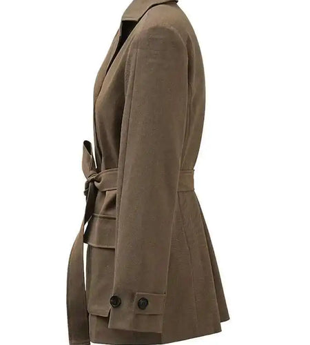 Women Khaki Single Breasted Belted Pocket Elegant Blazer New Lapel Long Sleeve Jacket Fashion Spring Autumn 2025 CPDB212