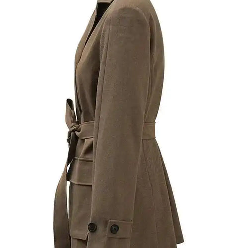 Load image into Gallery viewer, Women Khaki Single Breasted Belted Pocket Elegant Blazer New Lapel Long Sleeve Jacket Fashion Spring Autumn 2025 CPDB212
