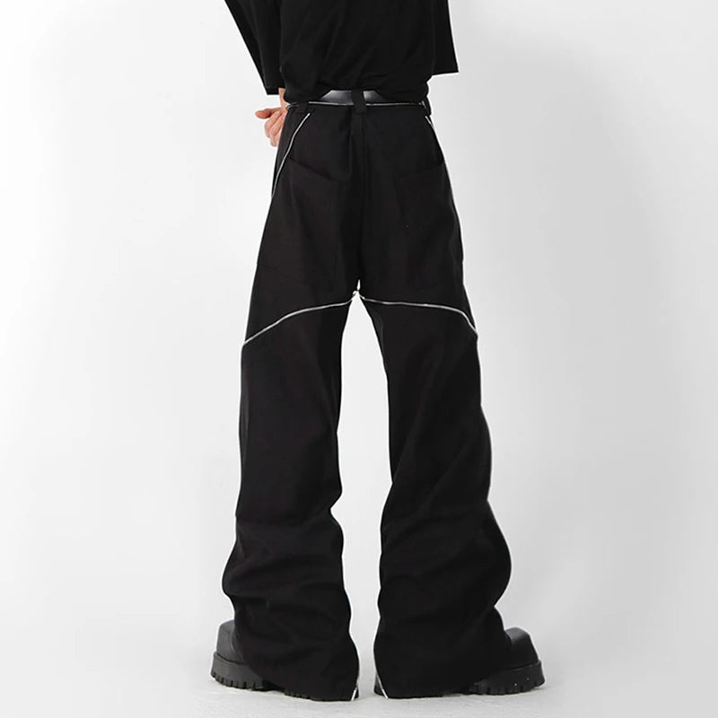 Zipper Men Wear Slit Micro-cropped Pants Wide Leg Loose Male Trousers Streetwear 2025 Spring New Fashion Tide 9A5414