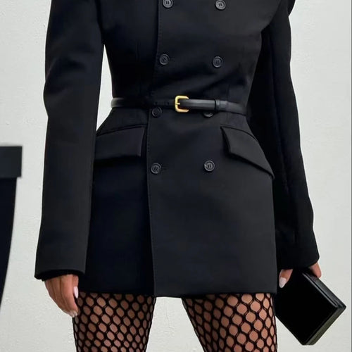 Load image into Gallery viewer, Slimming Spliced Double Breasted Temperament Blazers for Women Round Neck Long Sleeves Tunic Blazer Female Clothing
