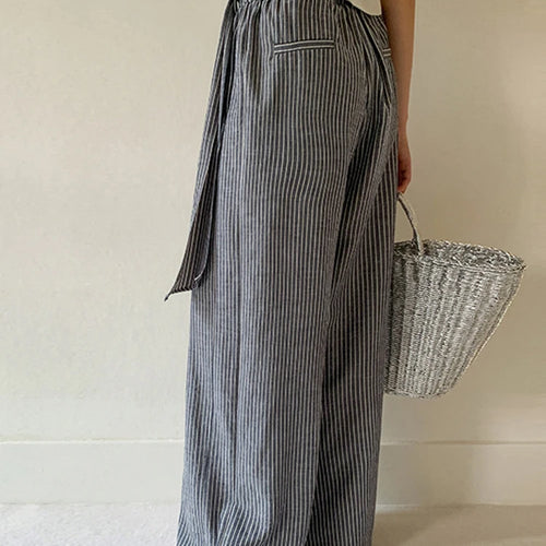 Load image into Gallery viewer, High Elastic Waist Gray Striped Bandage Casual Wide Leg Pants New Trousers Women Fashion Tide Spring Autumn 2025 1DJ1492
