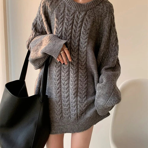 Load image into Gallery viewer, Vintage Knitting Sweater For Women Round Neck Long Sleeve Solid Minimalist Casual Pullover Female Clothing Autumn
