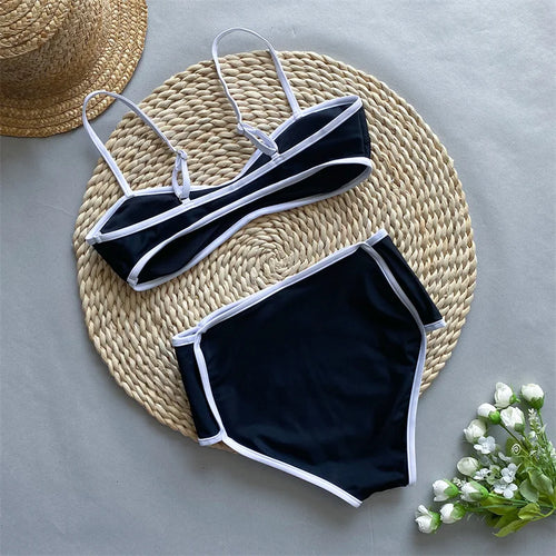 Load image into Gallery viewer, Black White Patchwork Sexy Bandeau Bikini Set High Waist Women Swimwear Female Swimsuit Brazilian Bathing Suit
