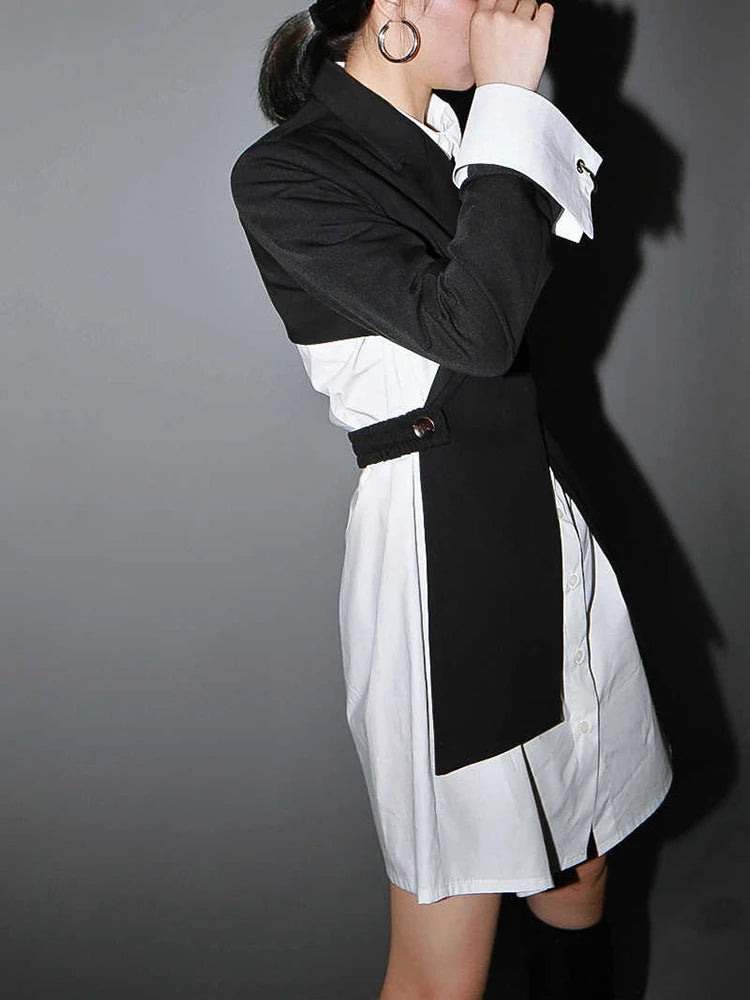 Women Black Cross Split Joint Blazer New Lapel Long Sleeve Loose Fit  Jacket Fashion Tide Spring Autumn 2025 1T447