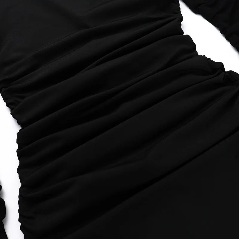 Black Sexy Maxi Dress Women Autumn New Sheer Mesh Long Sleeve Slim Fit Dress Ladies Elegant Bodycon Dresses Clubwear