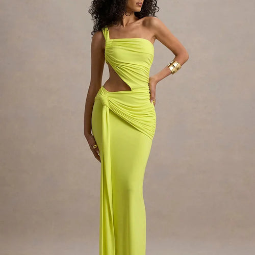 Load image into Gallery viewer, Irregular Ruched Sexy Maxi Dress For Women Gown Hollow Out One Shoulder Sleevelessdraped Bodycon Club Party Long Dress
