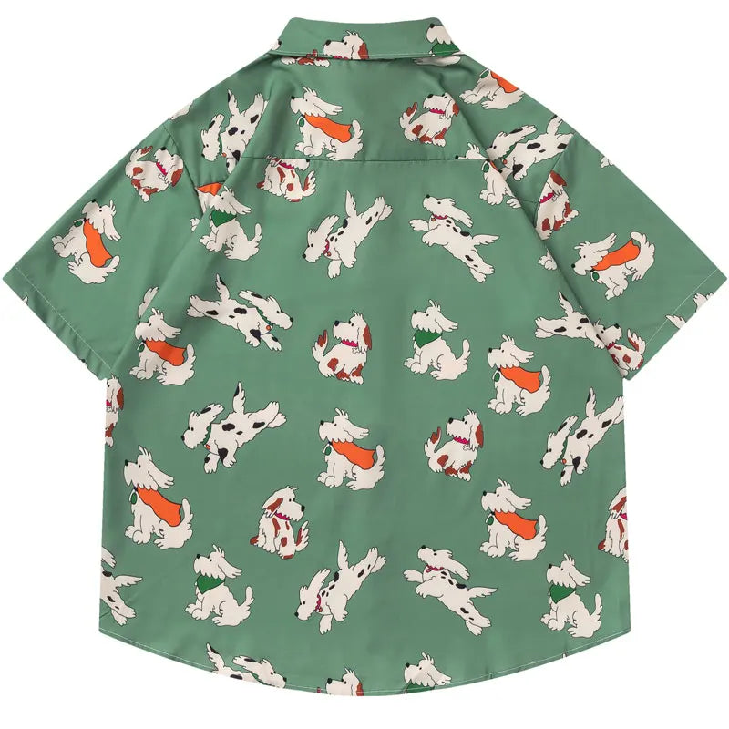 Hawaiian Shirts Cartoon Dog Graphic Printed Beach Blouse Harajuku Baggy Button Up Short Sleeve Shirt Hip Hop Casual Summer Tops
