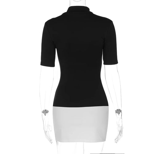 Load image into Gallery viewer, Sexy Half High Collar Half Sleeve Patchwork Mini Dress Women Slim Elegant High Waist Dress Streetwear Female Clothes
