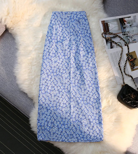 Sexy Print Split Skirt Womens Summer 2023 A-line High Waist Slim Midi  Skirts Female Retro Elegant Wrap Hip Skirt Fashion