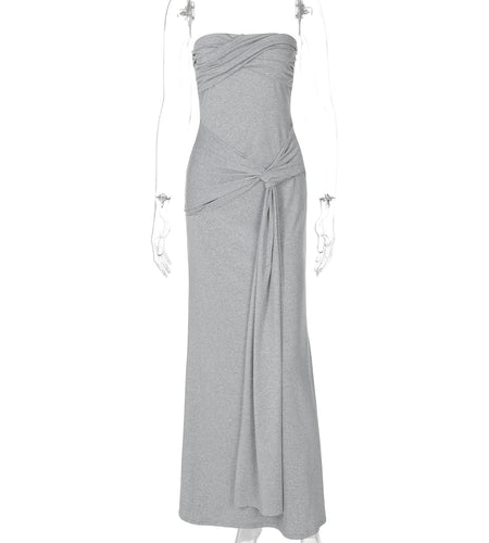 Fashion Solid Ruched Bandage Sexy Bodycon Maxi Dress 2025 Spring Summer Women Y2K Clothes Birthday Party Festival