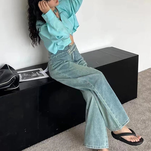 Load image into Gallery viewer, Denim Hollow Out Jeans For Women High Waist Patchwork Button Loose Irregular Autumn Wide Leg Pants Female
