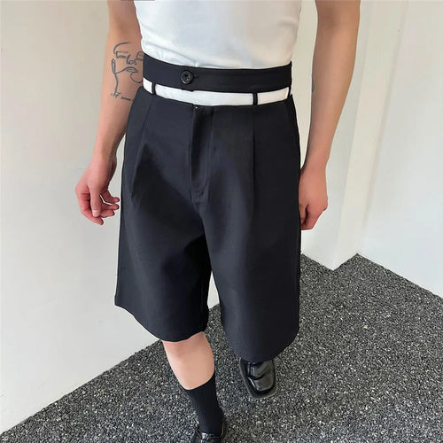 Load image into Gallery viewer, Men&#39;s Trendy Shorts Waist Hollow Out Loose Knee Length Pants Casual Male Korean Soild Color Staright Trouser 9A8173
