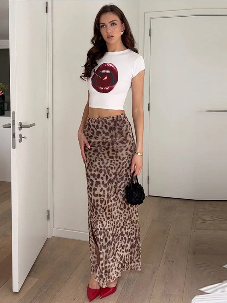 Sexy Elegant Leopard Printed Midi Skirt Women Fashion Dress Lady Clothes Summer Office Party Club Streetwear Wholesale