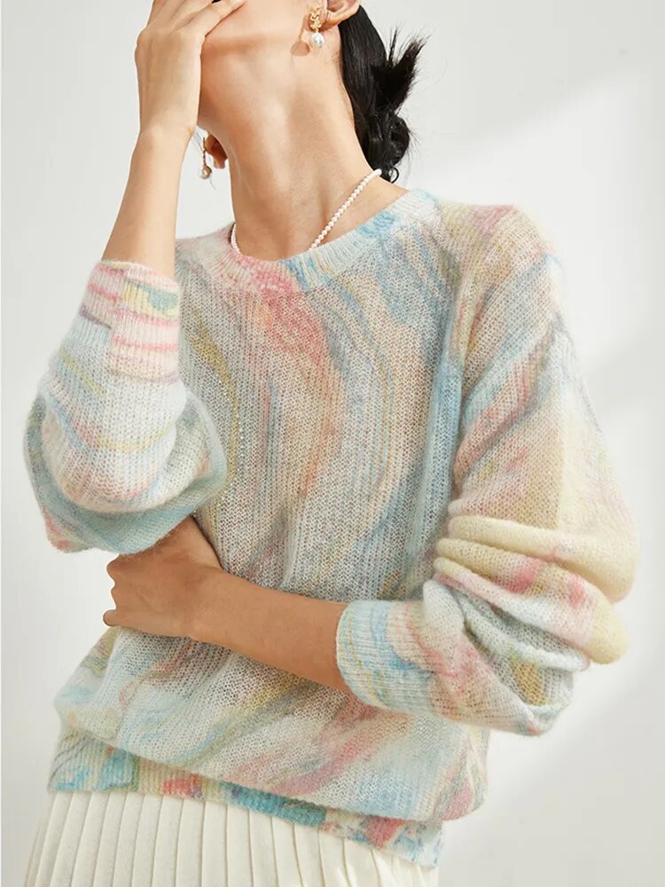 Hit Color Casual Knitting Sweaters For Women Round Neck Long Sleeves Temperament Chic Sweater Female Fashion